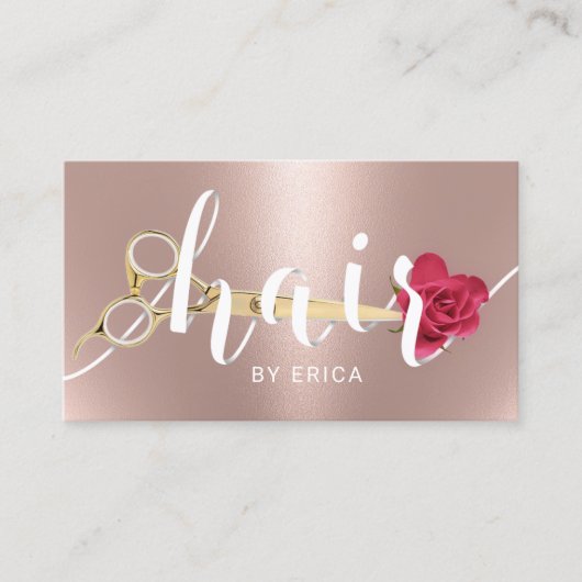 ヘアサロンシザー&フラワータイポグラフィバラ金ゴールド 名刺 (正面)
