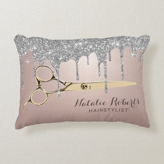 ヘアサロンシルバーグリッタードリップス金ゴールドシザー アクセントクッション (正面)