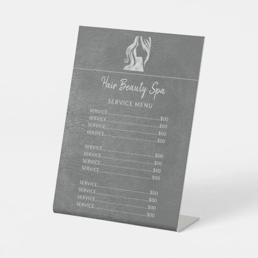 ヘアサロンシルバーグレーレザープライスリストサービス 台座サイン (正面)