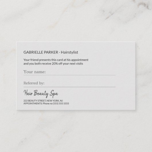 ヘアサロンシルバーグレーロゴ紹介テンプレート 紹介カード (裏面)