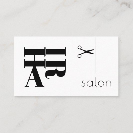 ヘアサロンシンプルの白黒タイポグラフィロゴ 名刺 (正面)