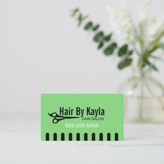 ヘアサロンスタイリストとアポイントメントライトグリーン 予約カード (スタンド正面)