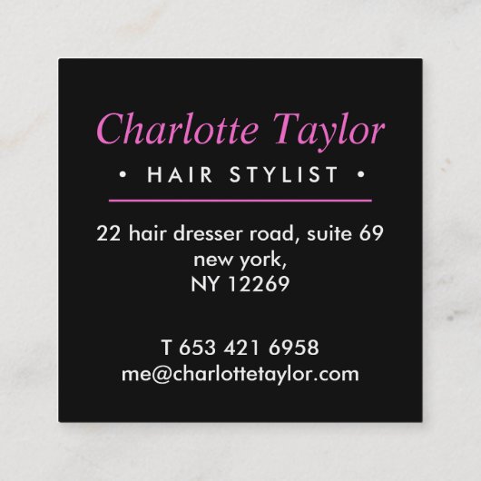 ヘアサロンスタイリストパーソナライズされた スクエア名刺 (裏面)