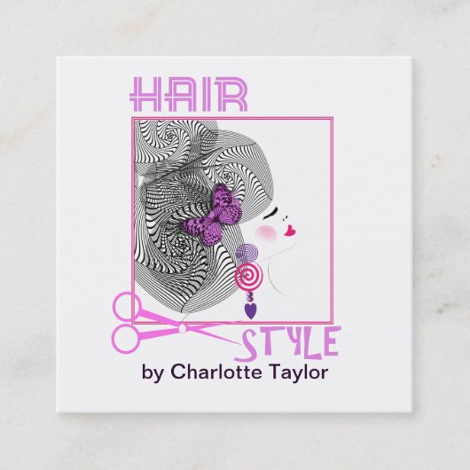 ヘアサロンスタイリストパーソナライズされた スクエア名刺 (正面)