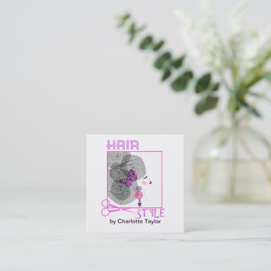 ヘアサロンスタイリストパーソナライズされた スクエア名刺 (スタンド正面)