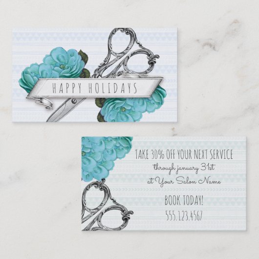 ヘアサロンスタイリストホリデークーポンギフトカードクリスマス 名刺 (正面/裏面)
