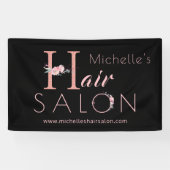 ヘアサロンスタイリスト名ピンクフローラグリッターブラック 横断幕 (横)