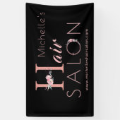 ヘアサロンスタイリスト名ピンクフローラグリッターブラック 横断幕 (縦)