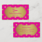 ヘアサロンスタイリスト魅力的 – ホットピンク金ゴールドドット 名刺 (正面/裏面)