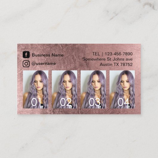 ヘアサロンソーシャルメディア写真コラージュバラ金ゴールド 名刺 (裏面)