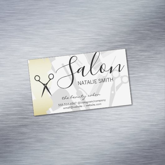 ヘアサロンツールと金ゴールドブラシ マグネット名刺 (インサイチュ)