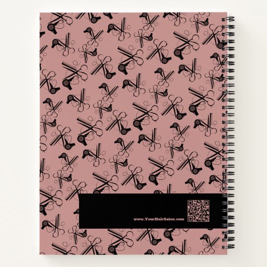 ヘアサロンツールパターンブラックピンクのプロモーション ノートブック (裏面)