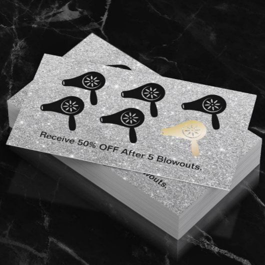 ヘアサロンドライ吹バー銀グリッターロイヤリティ ロイヤリティカード