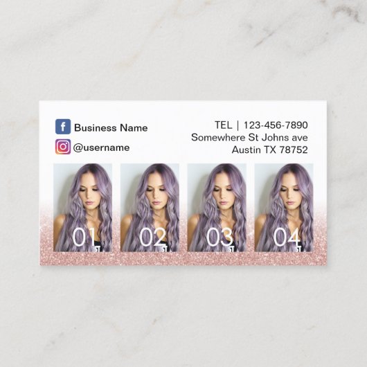 ヘアサロンバラ金ゴールドグリッターフォトコラージュ 名刺 (裏面)