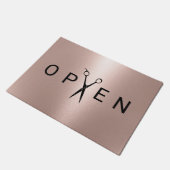 ヘアサロンバラ金ゴールドシザーオープンウェルカム ドアマット (アングル)