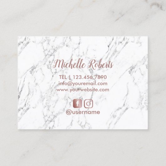 ヘアサロンバラ金ゴールドスクリプトブラック&ホワイトマーブル 名刺 (裏面)