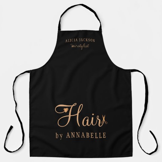 ヘアサロンパーソナライズされた従業員の黒と金ゴールド エプロン (正面)