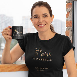 ヘアサロンパーソナライズされた従業員の黒と金ゴールド Tシャツ