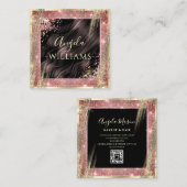 ヘアサロンパーソナライズされたQRコードブラックと金ゴールド スクエア名刺 (正面/裏面)