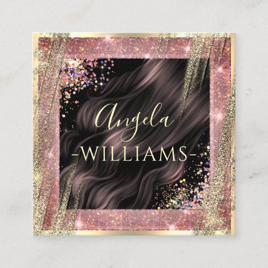 ヘアサロンパーソナライズされたQRコードブラックと金ゴールド スクエア名刺 (正面)