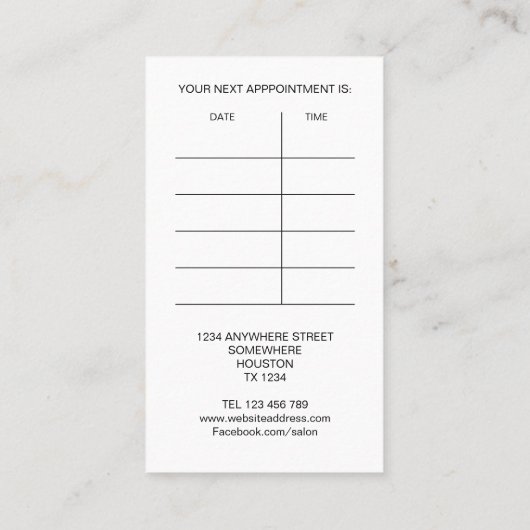 ヘアサロンビジネス名従業員アポイントメント 名刺 (裏面)