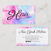 ヘアサロンピンクガーリーブルー抽象芸術水彩アート 名刺 (正面/裏面)