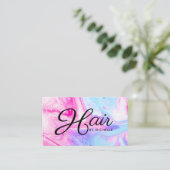 ヘアサロンピンクガーリーブルー抽象芸術水彩アート 名刺 (スタンド正面)