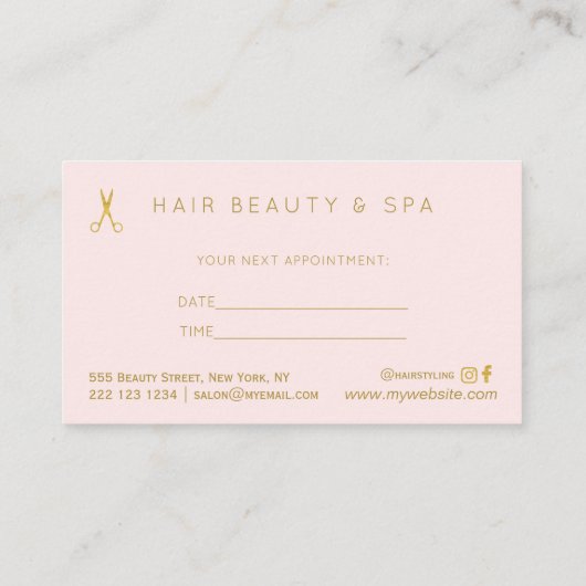 ヘアサロンフェイク金ゴールドピンク赤面ラグジュアリーアポイントメント 名刺 (裏面)