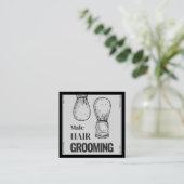 ヘアサロンブラシ理容師シックカスタムなカーボンブラック スクエア名刺 (スタンド正面)