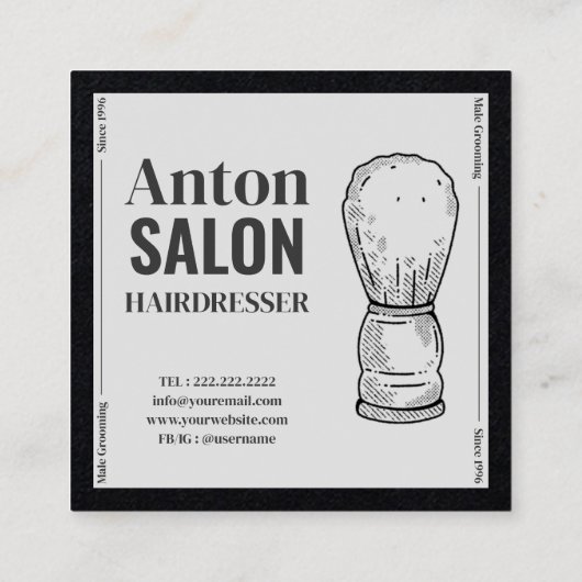 ヘアサロンブラシ理容師シックカスタムなカーボンブラック スクエア名刺 (裏面)