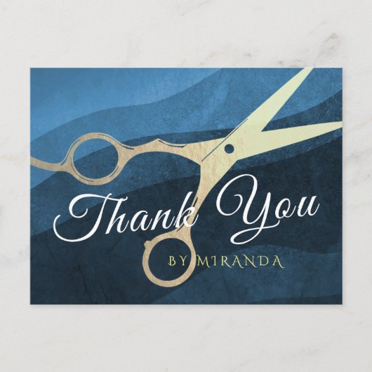 ヘアサロンヘアスタイリストありがとう金ゴールドはさみPos ポストカード (正面)