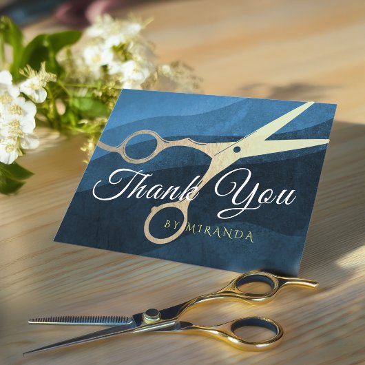 ヘアサロンヘアスタイリストありがとう金ゴールドはさみPos ポストカード