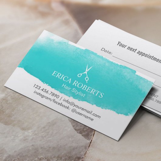 ヘアサロンヘアスタイリストアポイントメント水彩 予約カード