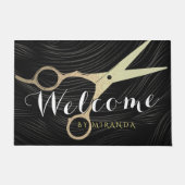 ヘアサロンヘアスタイリストブラック金ゴールドシザーズウェルカム ドアマット (正面)