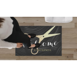 ヘアサロンヘアスタイリストブラック金ゴールドシザーズウェルカム ドアマット