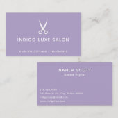 ヘアサロンヘアスタイリストモダンシザーパープル 名刺 (正面/裏面)