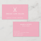 ヘアサロンヘアスタイリストモダンシザーピンク 名刺 (正面/裏面)