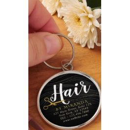 ヘアサロンヘアスタイリストモダンブラック金ゴールドはさみ キーホルダー