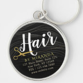 ヘアサロンヘアスタイリストモダンブラック金ゴールドはさみ キーホルダー (正面)