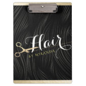 ヘアサロンヘアスタイリストモダンブラック金ゴールドはさみ クリップボード (正面)