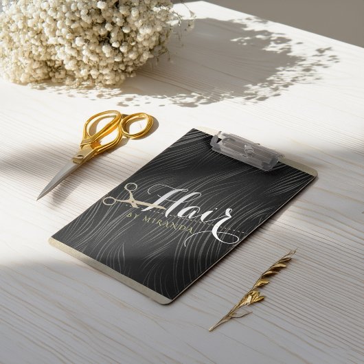 ヘアサロンヘアスタイリストモダンブラック金ゴールドはさみ クリップボード