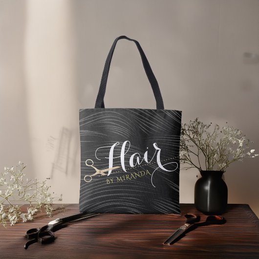 ヘアサロンヘアスタイリストモダンブラック金ゴールドはさみ トートバッグ