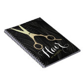 ヘアサロンヘアスタイリストモダンブラック金ゴールドはさみ ノートブック (右側)