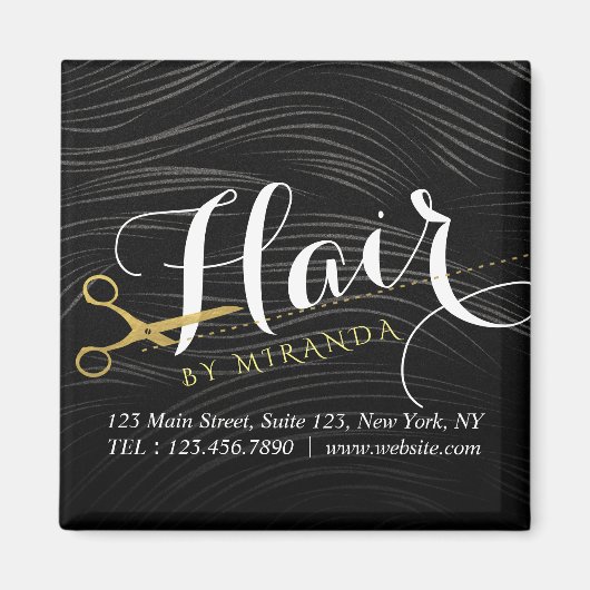 ヘアサロンヘアスタイリストモダンブラック金ゴールドはさみ マグネット (正面)