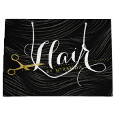 ヘアサロンヘアスタイリストモダンブラック金ゴールドはさみ ラージペーパーバッグ (正面)