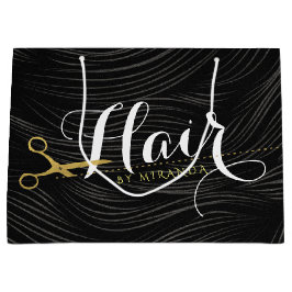 ヘアサロンヘアスタイリストモダンブラック金ゴールドはさみ ラージペーパーバッグ