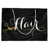 ヘアサロンヘアスタイリストモダンブラック金ゴールドはさみ ラージペーパーバッグ (裏面)