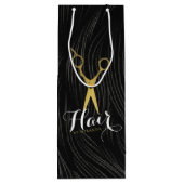 ヘアサロンヘアスタイリストモダンブラック金ゴールドはさみ ワインギフトバッグ (裏面)