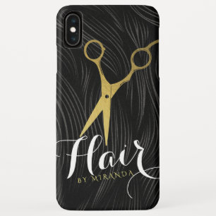 ヘアサロンヘアスタイリストモダンブラック金ゴールドはさみ iPhone XS MAXケース