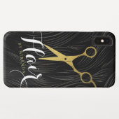 ヘアサロンヘアスタイリストモダンブラック金ゴールドはさみ Case-Mate iPhoneケース (裏面(横))